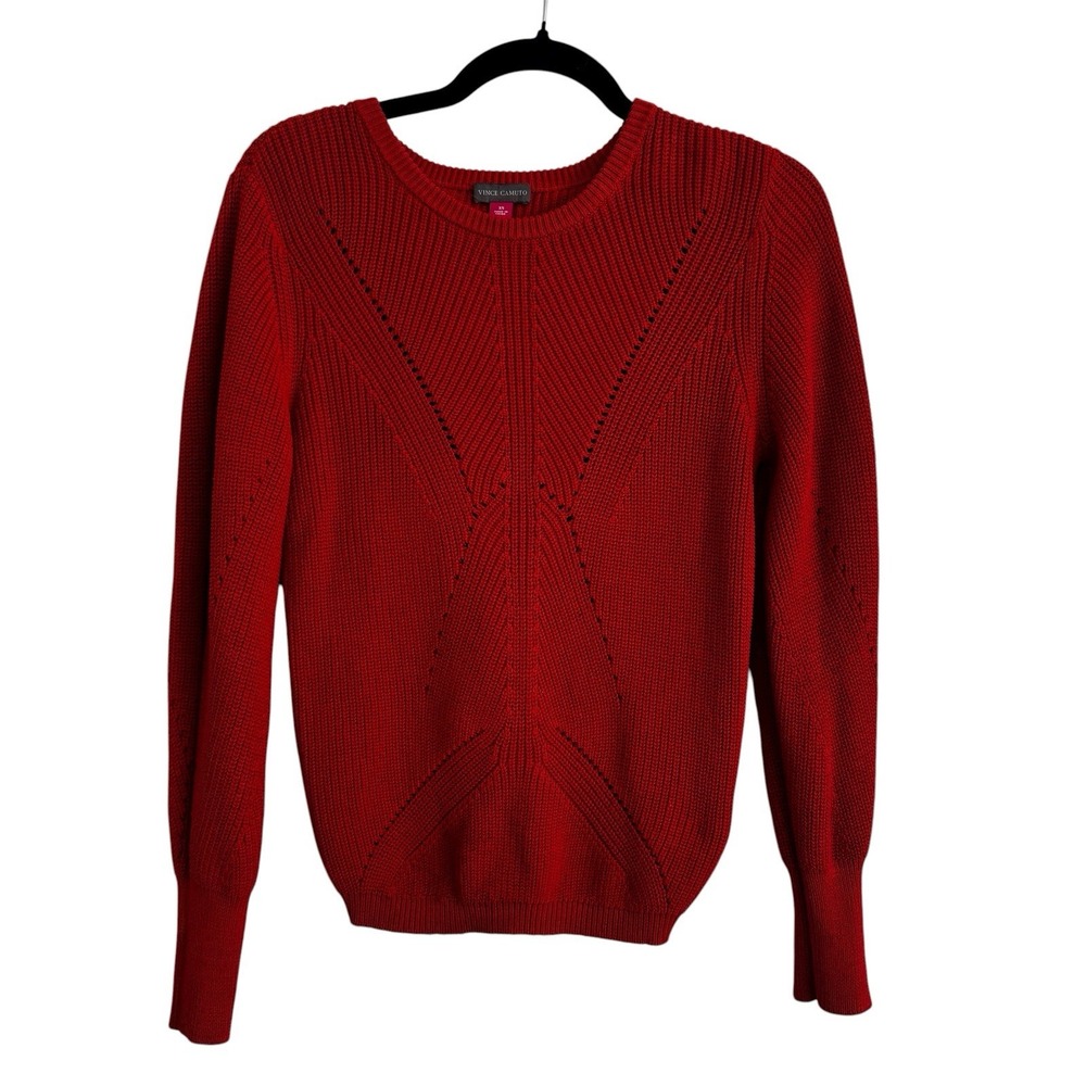 Vince Camuto‎ Orange Red Knit 100% Cotton Sweater Lace up Back XS Fall Winter